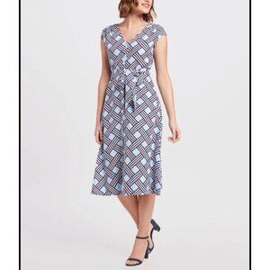 Draper James Dress S Small 4 6 Blue White Linen Midi Button Pockets Washable